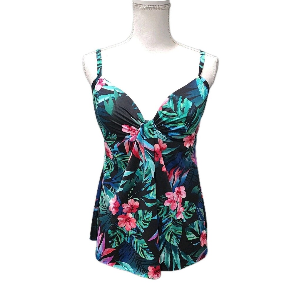 Miraclesuit Marina Underwire Tankini Top Floral Black Sizes 12